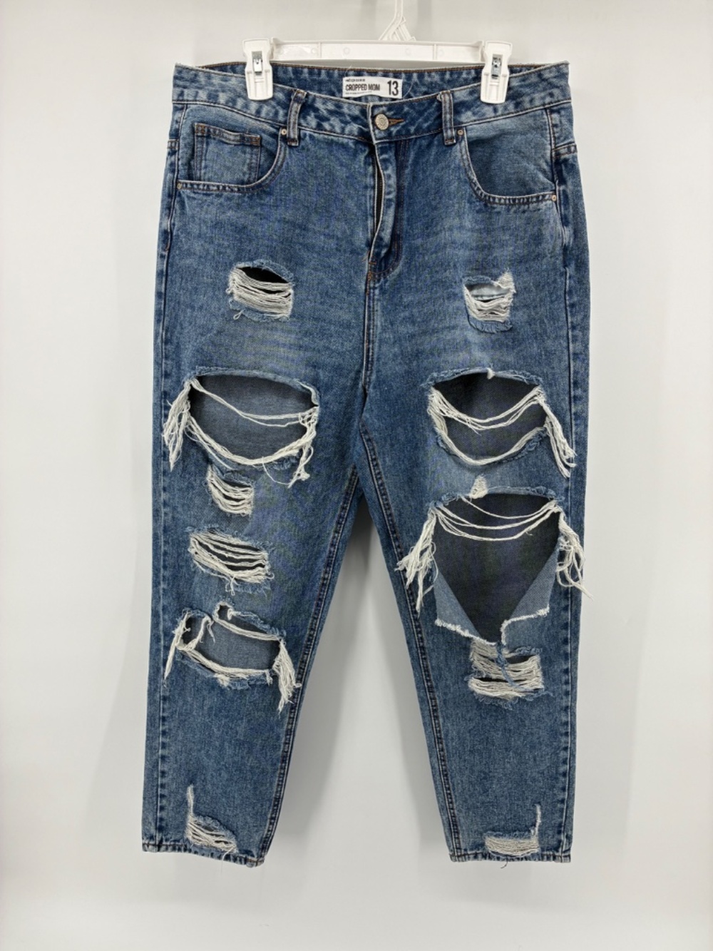 Refuge Denim Cropped Mom Distressed High-Rise Women’s Jeans - Blue - Picture 2 of 8